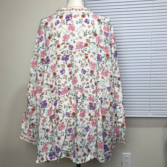 Woman Within Tunic Top Womens Sz 5X Color Beige Floral Long Sleeves Notched Neck - Picture 3 of 15